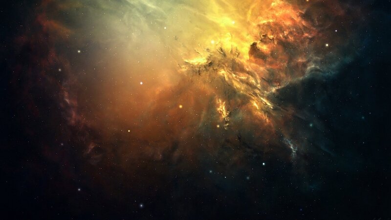 Cosmic Nebula with Stars — Orange, Dramatic, Night, Digital Art, Gas Clouds, Dust