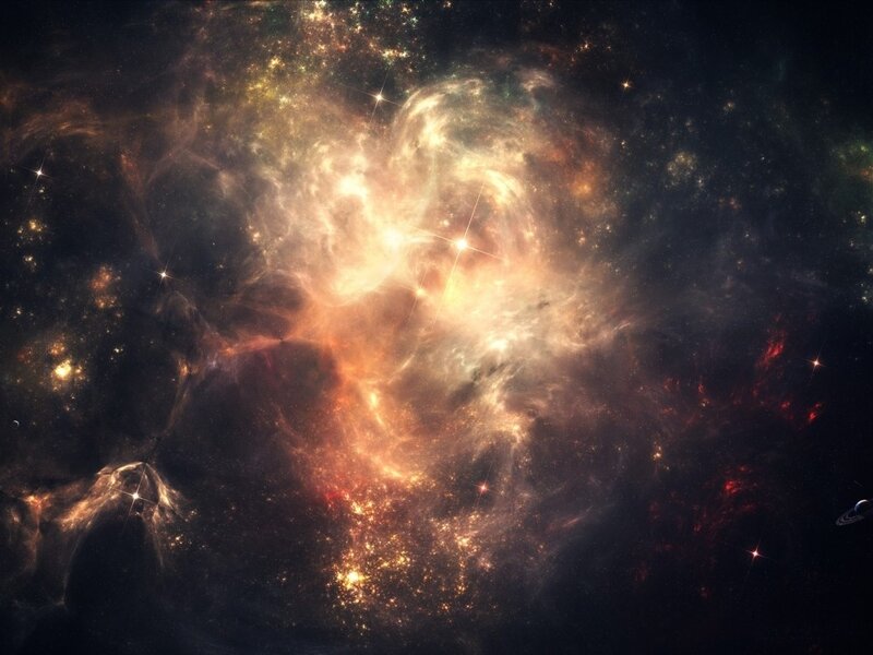 Cosmic Nebula with Stars — Orange, Dramatic, Night, Digital Art, Gas Clouds, Planets