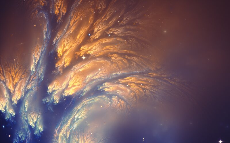 Cosmic Nebula with Stars — Orange, Dramatic, Night, Digital Art, Gas Clouds, Space