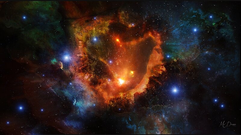 Cosmic Nebula with Stars — Orange, Dramatic, Night, Digital Art, Gas Clouds
