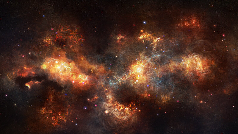 Cosmic Nebula with Stars — Orange, Dramatic, Night, Digital Art