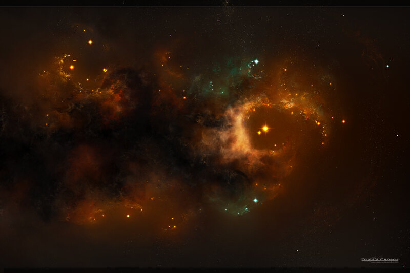 Cosmic Nebula with Stars — Orange