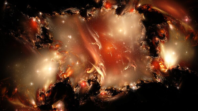Cosmic Nebula with Stars — Red, Dramatic, Digital Art, Gas Clouds