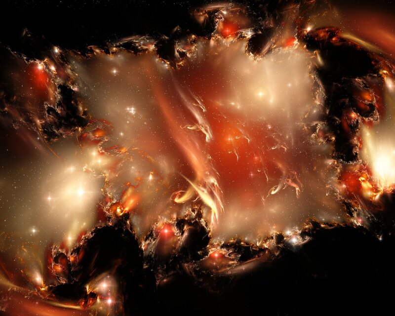 Cosmic Nebula with Stars — Red, Orange