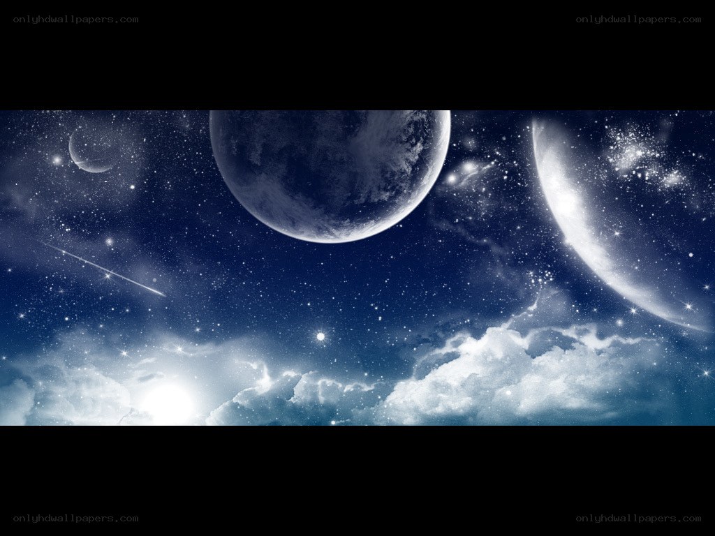 cosmic night sky with planets