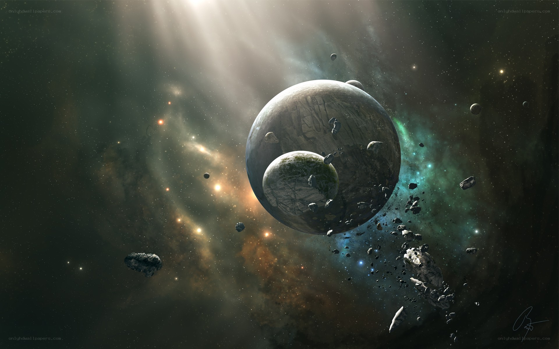 Cosmic planet and asteroid field