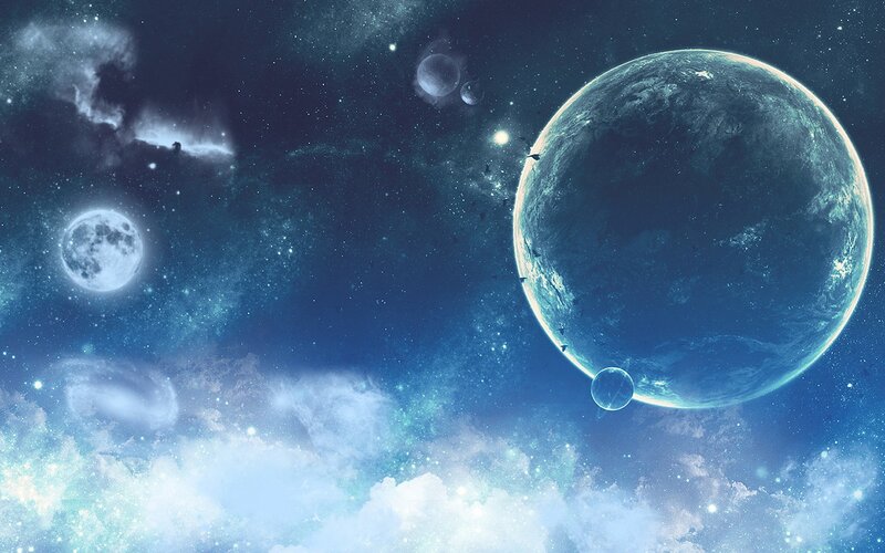 cosmic planet and moon scene