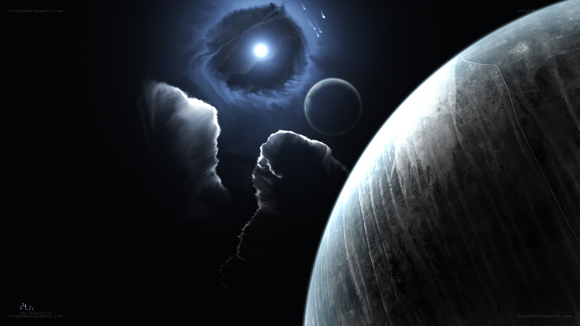 Cosmic planet and nebula