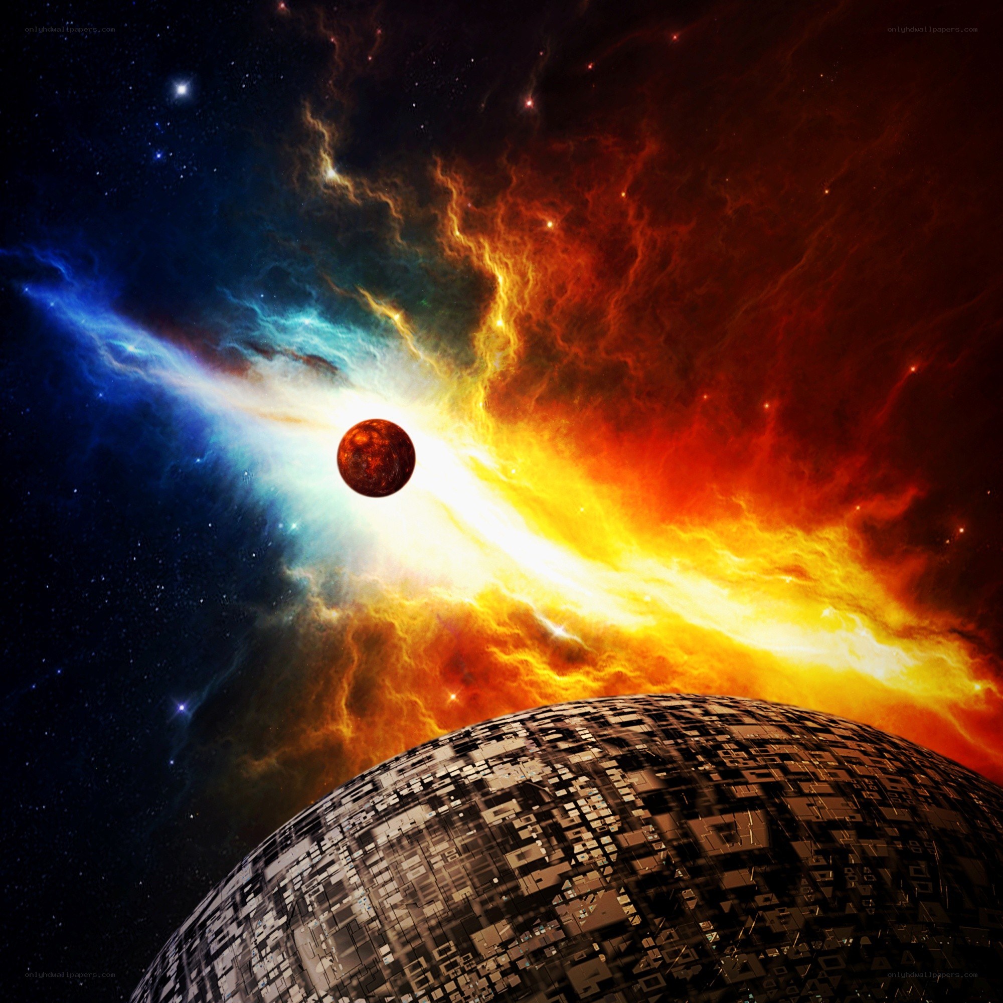 Cosmic planet and nebula