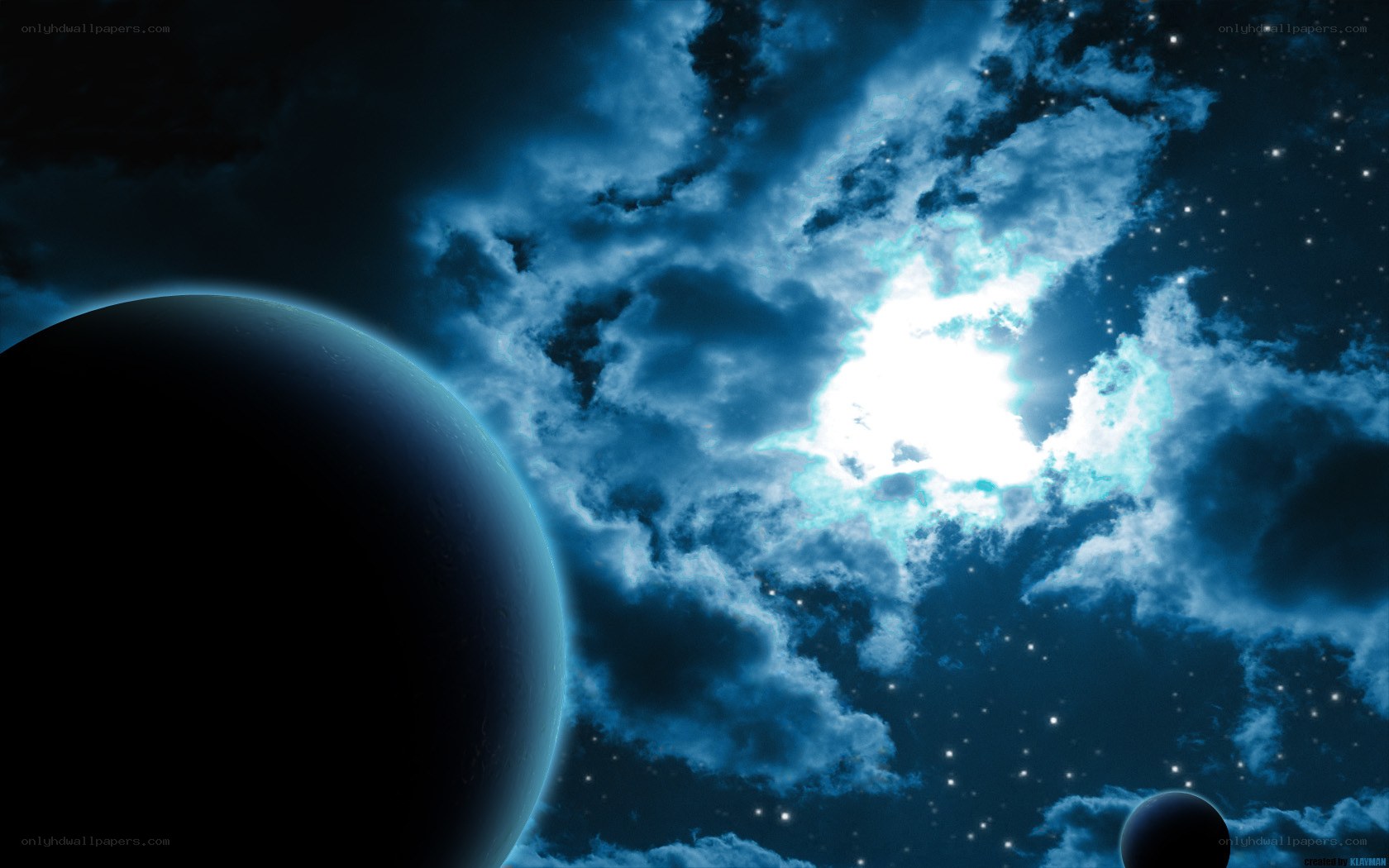 Cosmic planet and starry sky