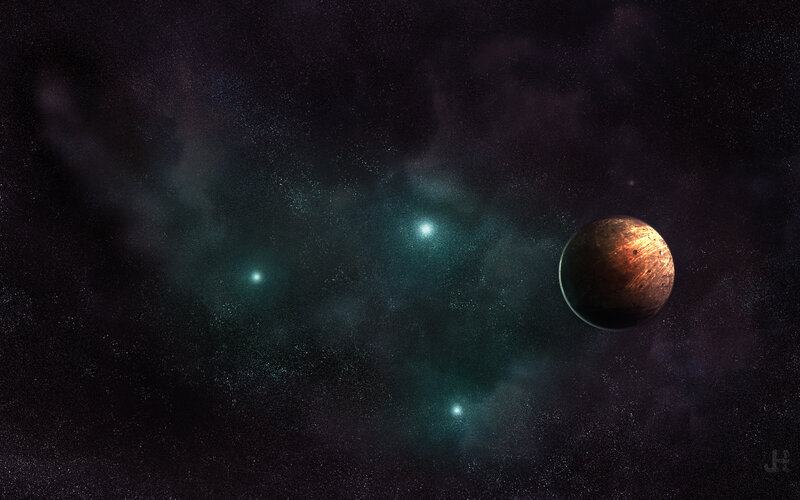 Cosmic planet in nebula