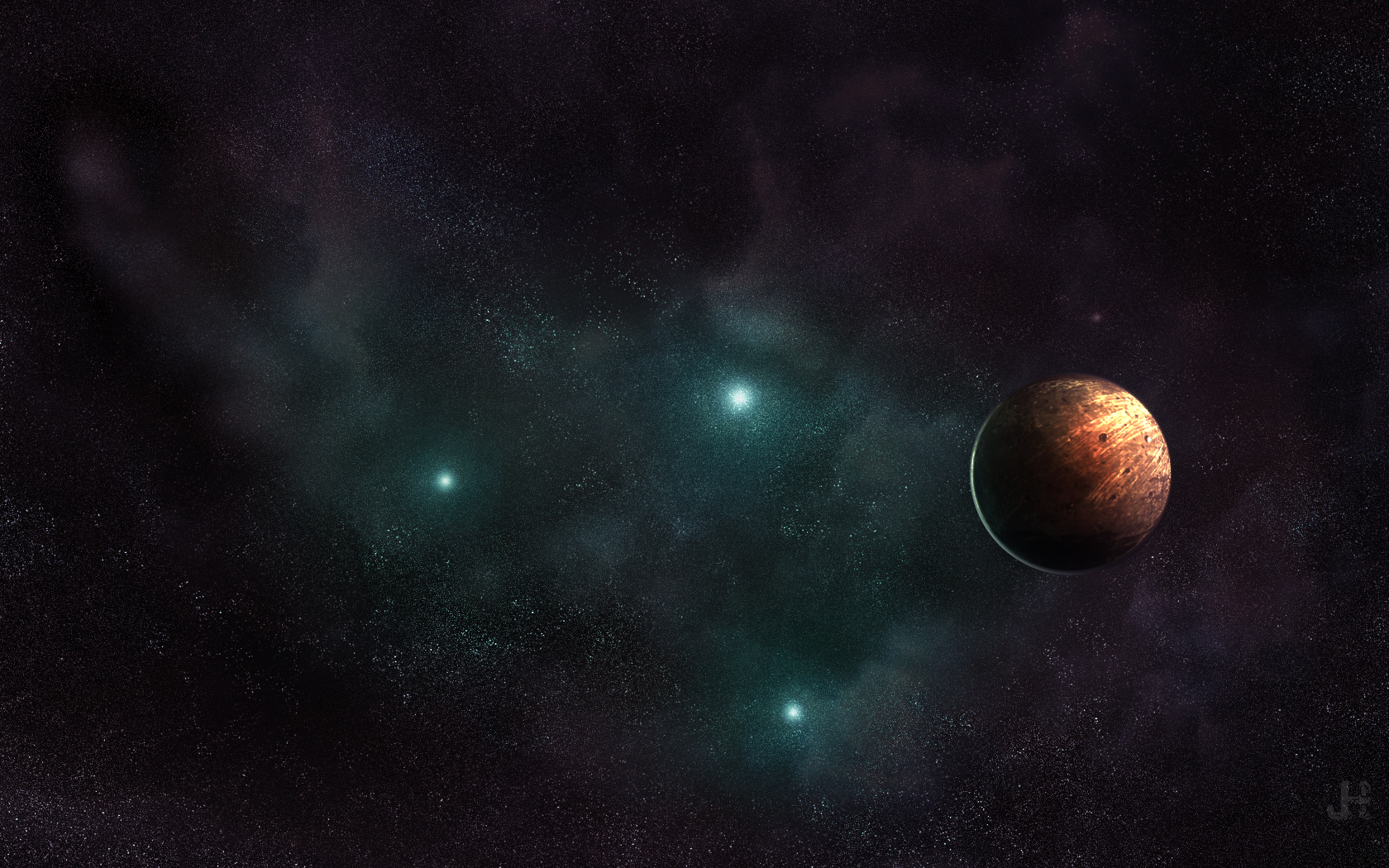 Cosmic planet in nebula