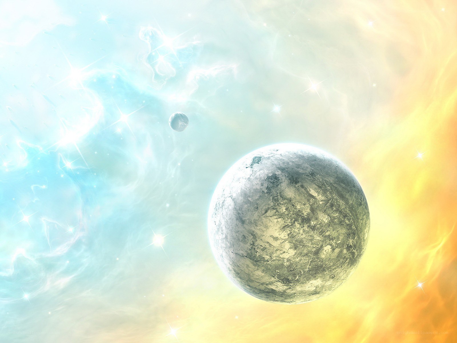 Cosmic planet in nebula
