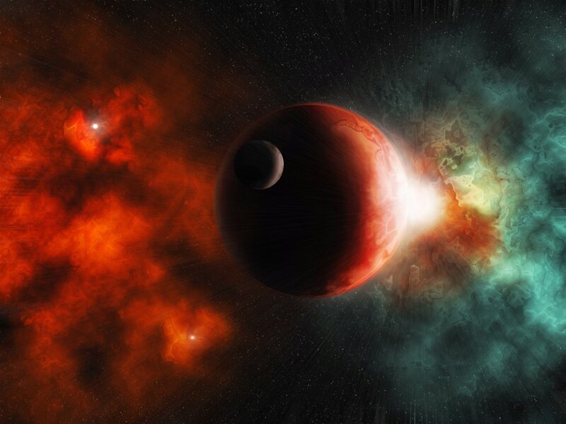Cosmic planet in nebula