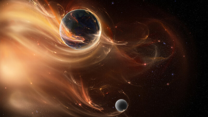 Cosmic planet in nebula