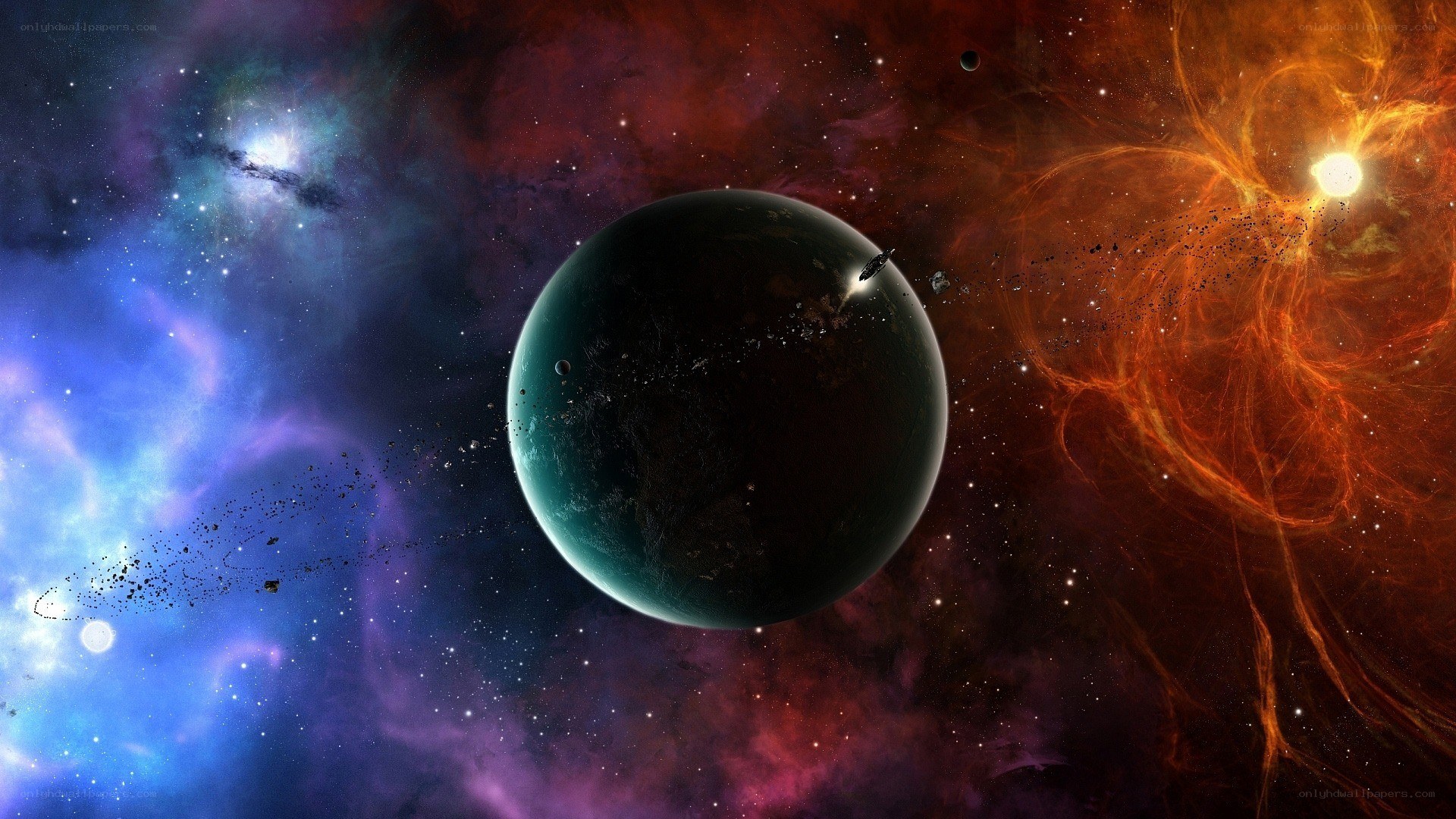 Cosmic planet in nebula