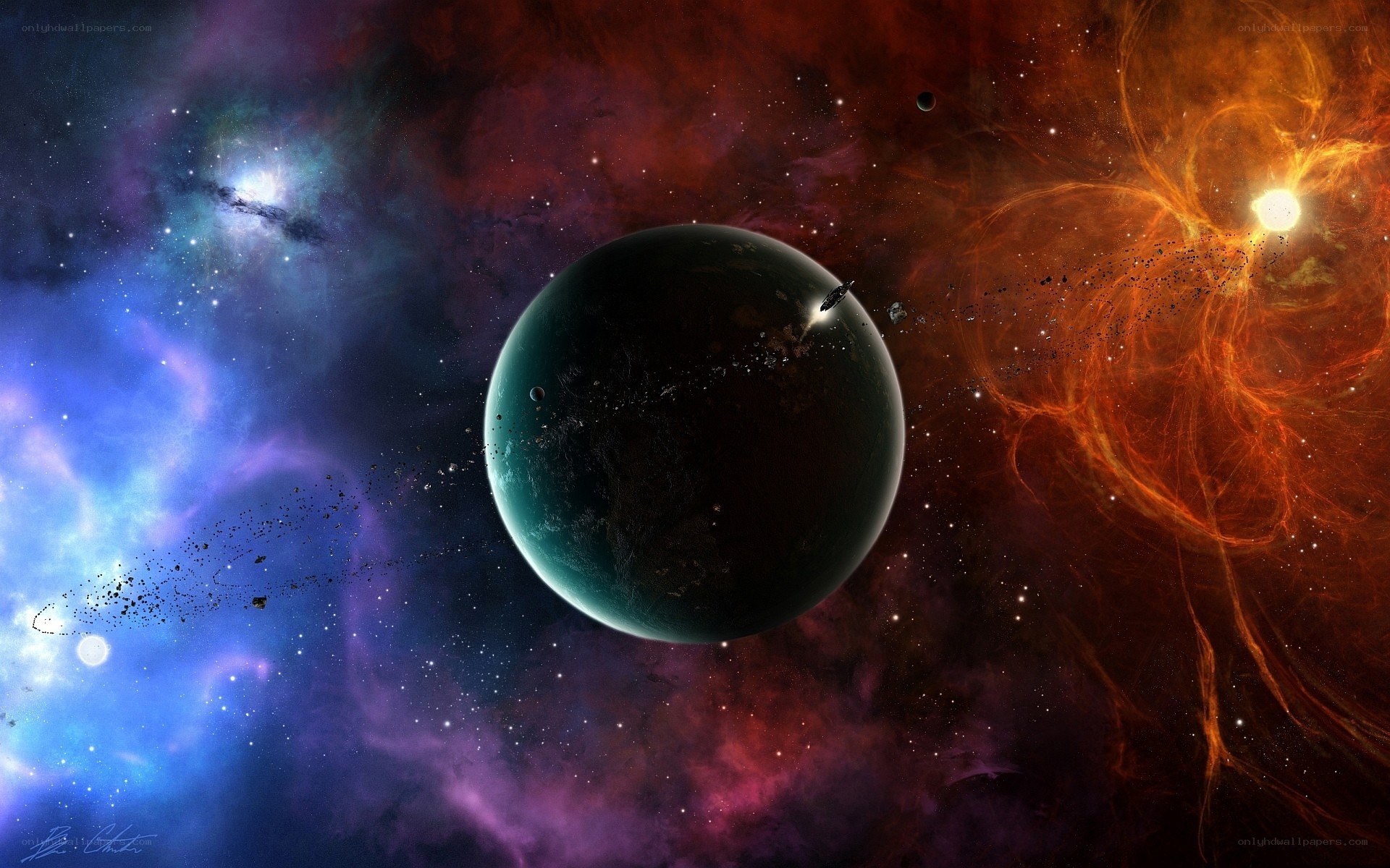 Cosmic planet in nebula