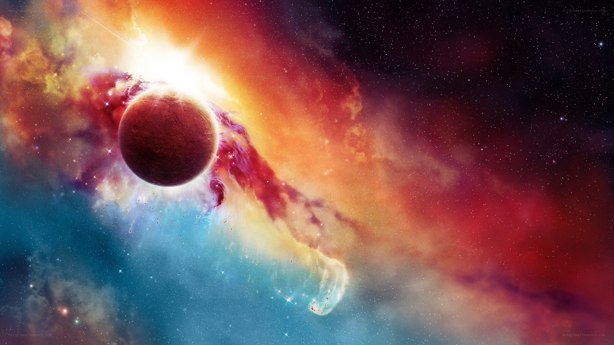 Cosmic planet in nebula