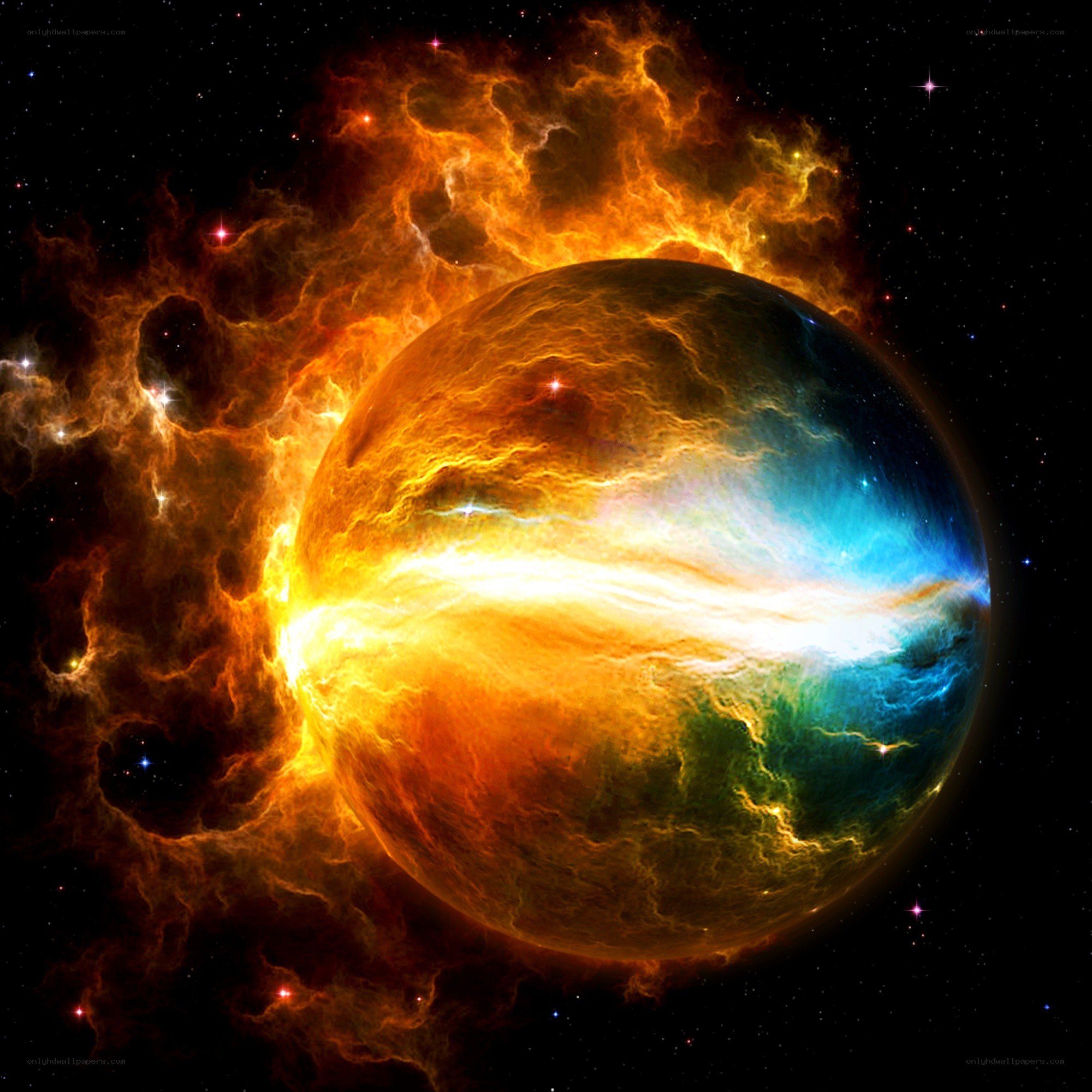 Cosmic planet in nebula