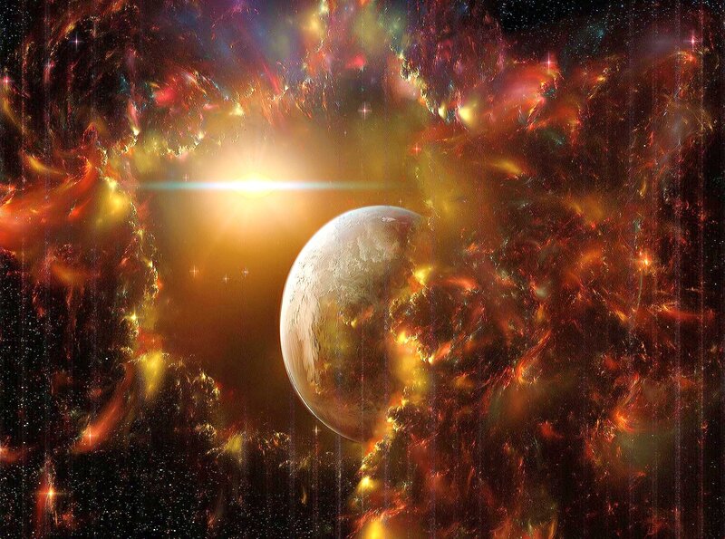 Cosmic planet in nebula