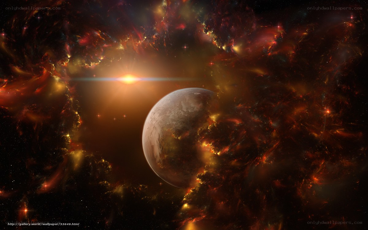 Cosmic planet in nebula