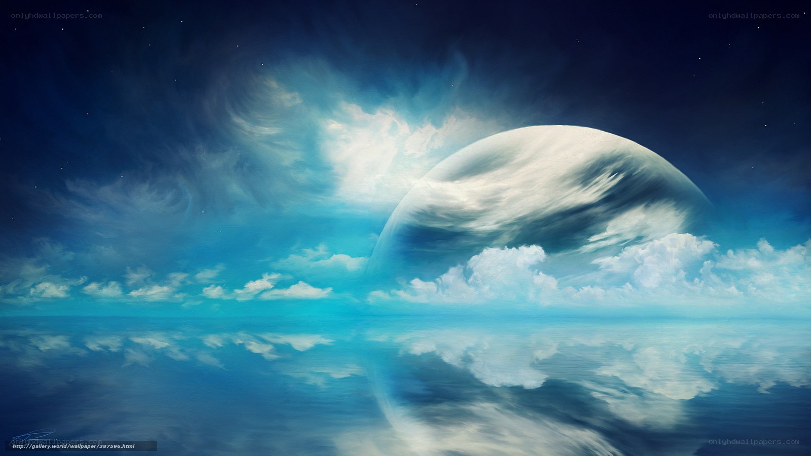 Cosmic planet over calm sea
