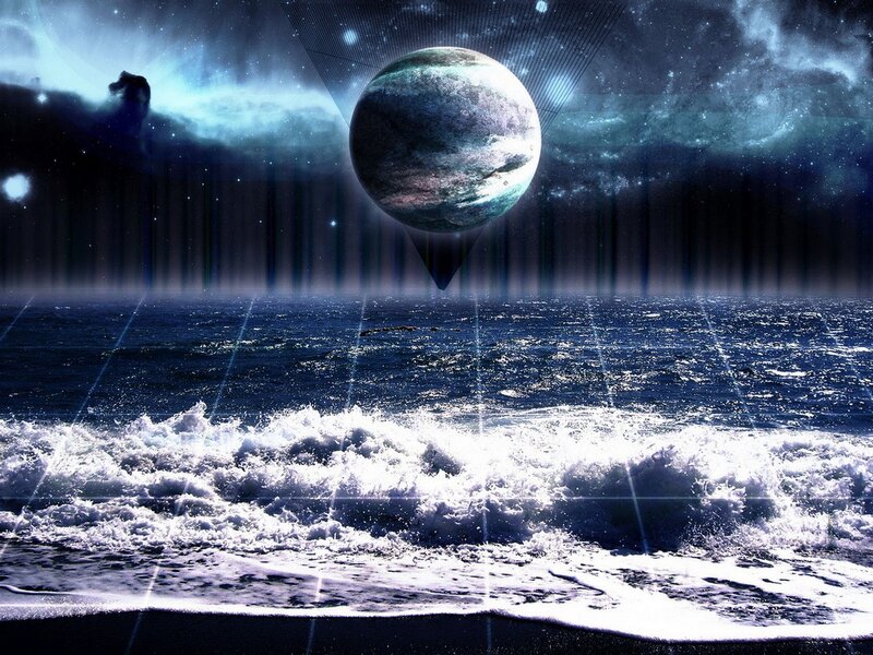 Cosmic planet over ocean
