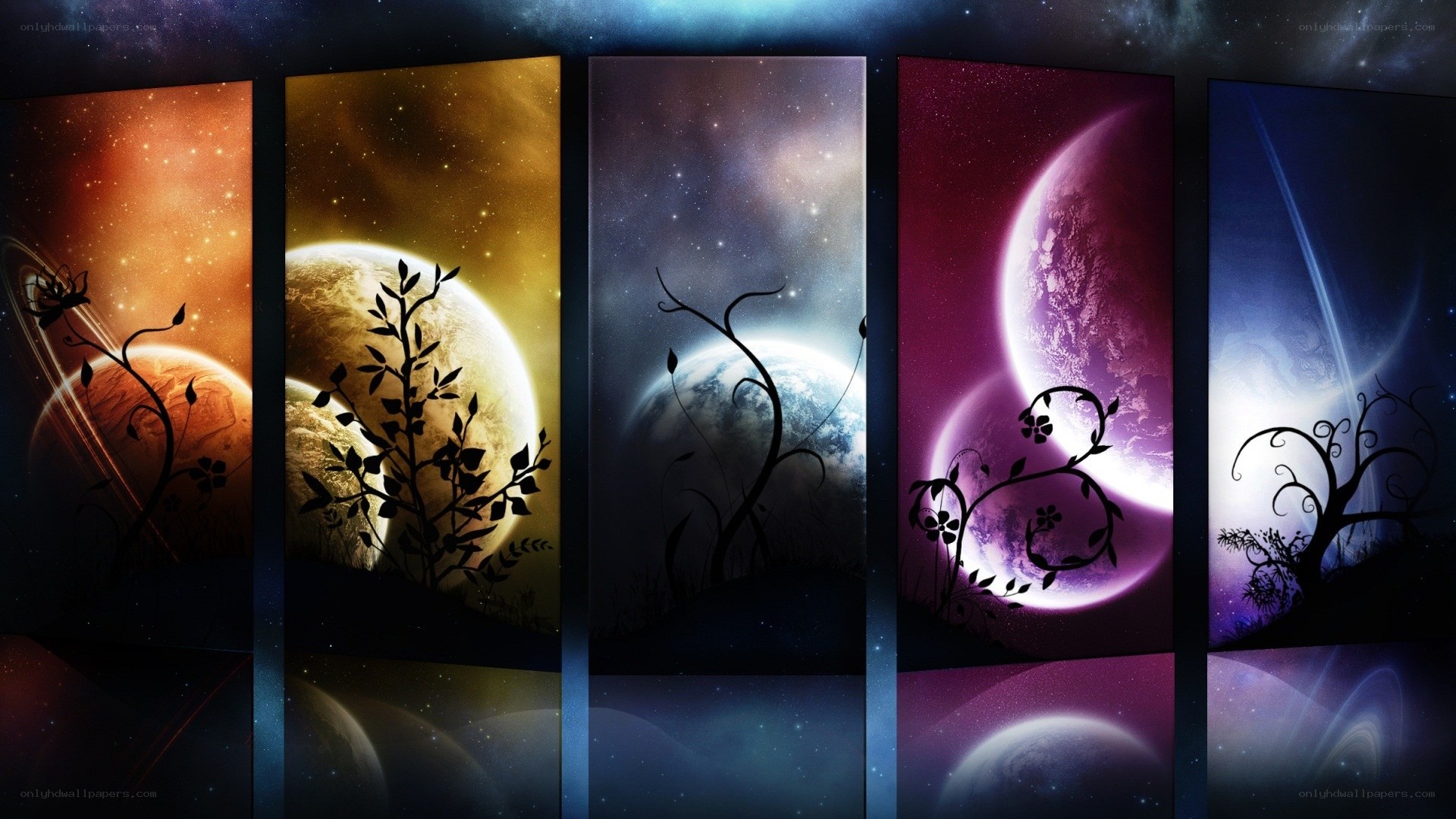 cosmic planet silhouettes
