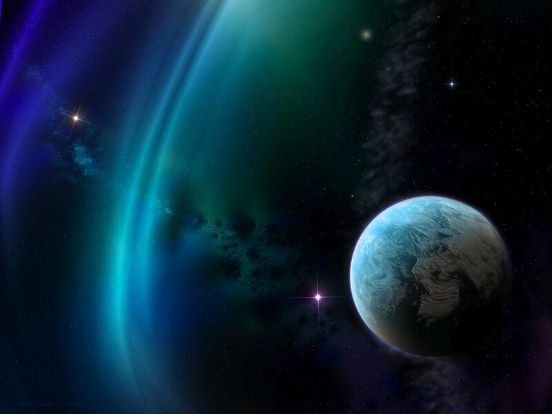Cosmic planet with aurora