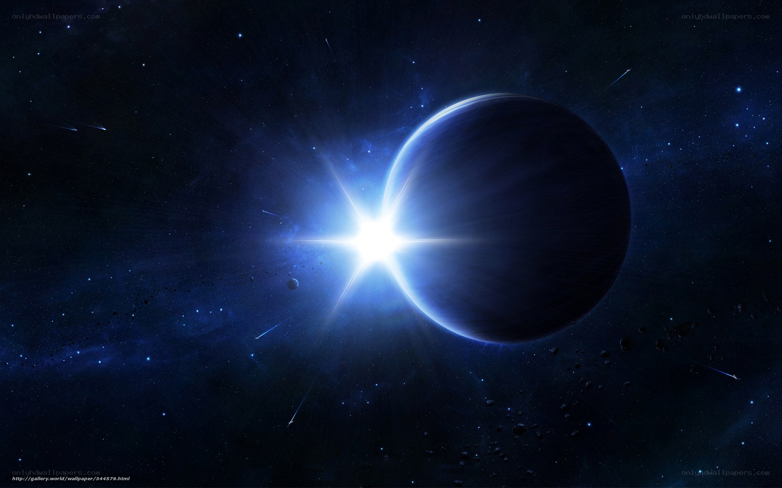 Cosmic planet with bright star