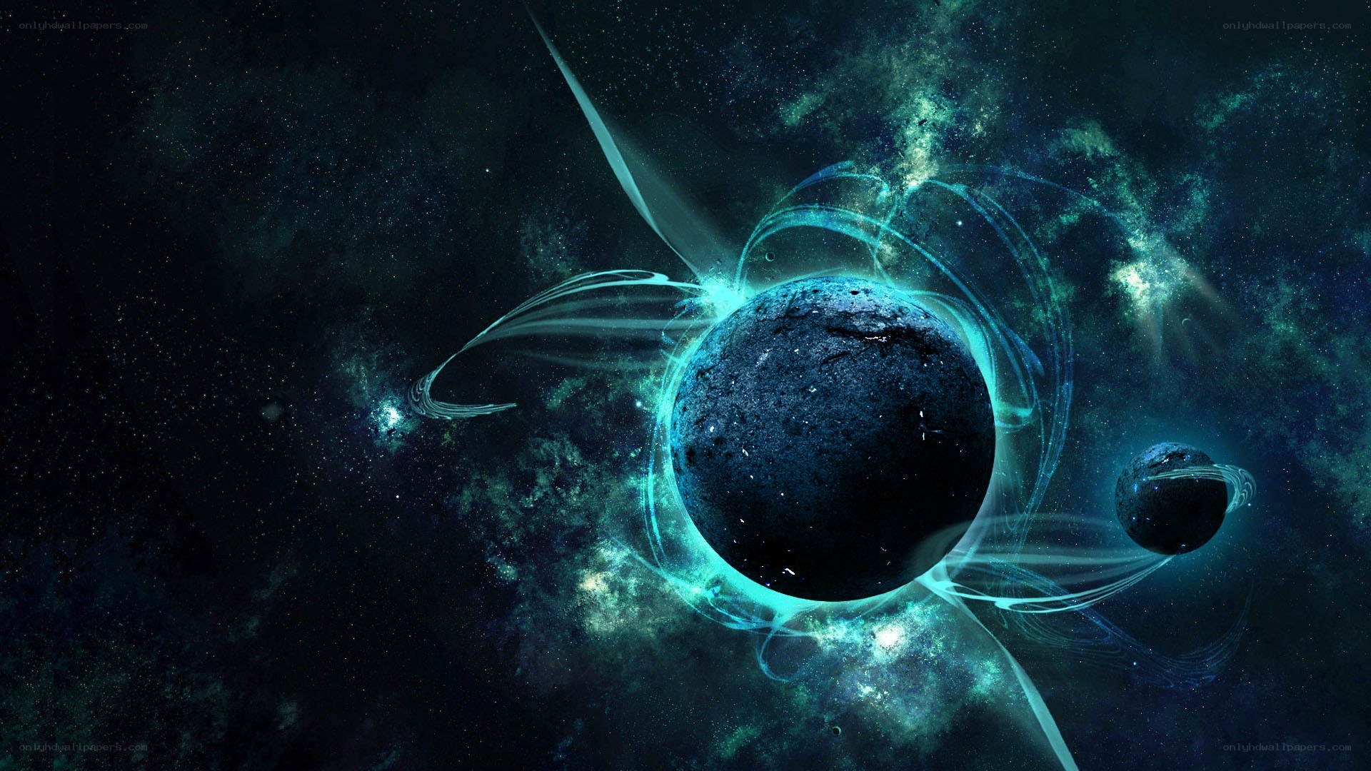 cosmic planet with energy rings