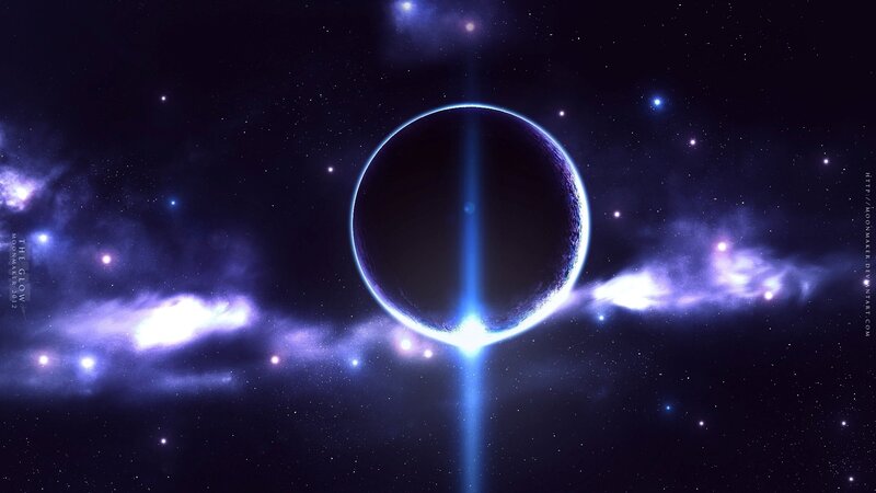 Cosmic planet with glowing beam