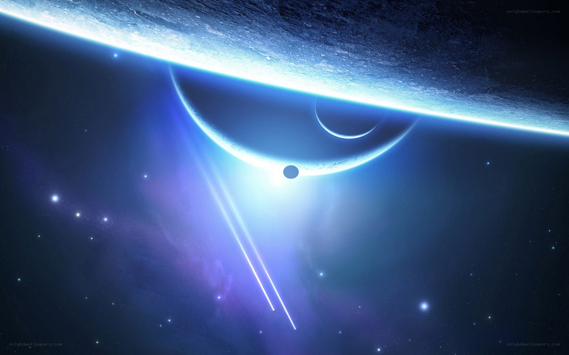 Cosmic planet with glowing rings