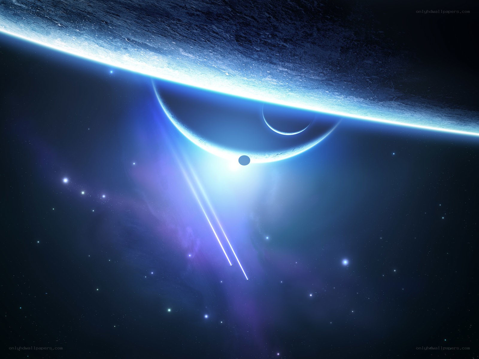 Cosmic planet with glowing rings