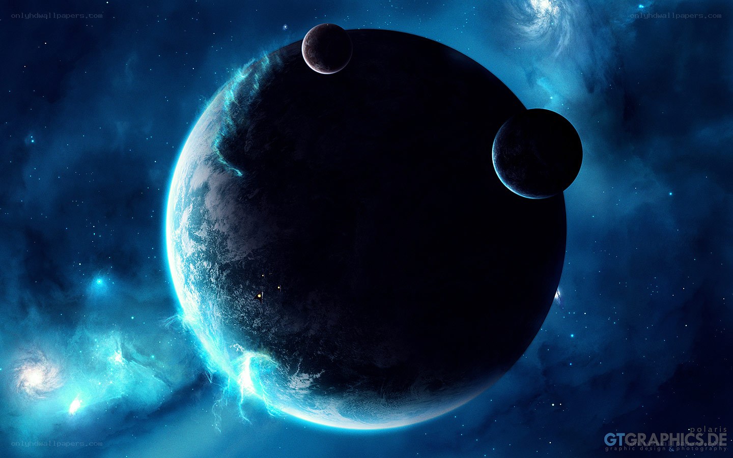 Cosmic planet with moons