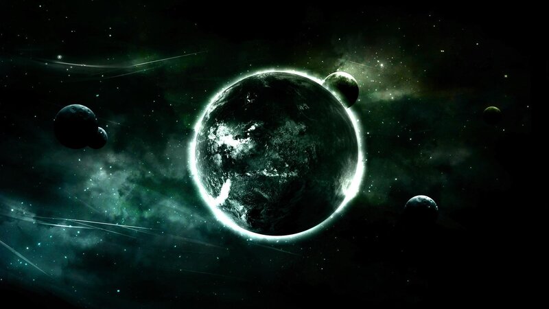 Cosmic planet with moons