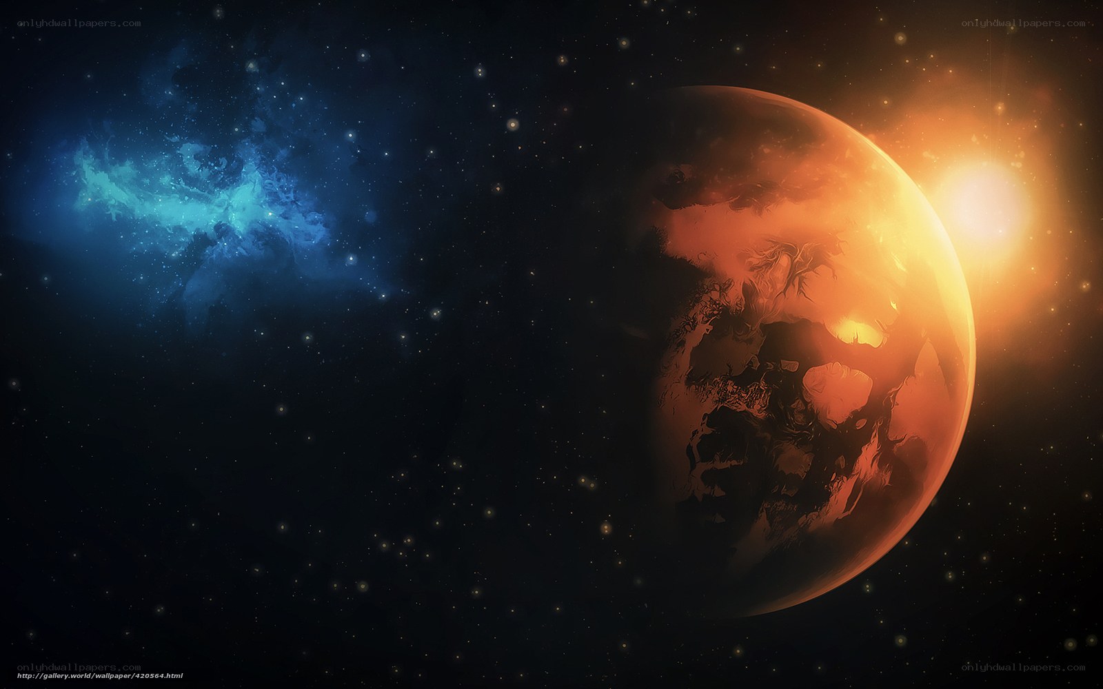 Cosmic planet with nebula
