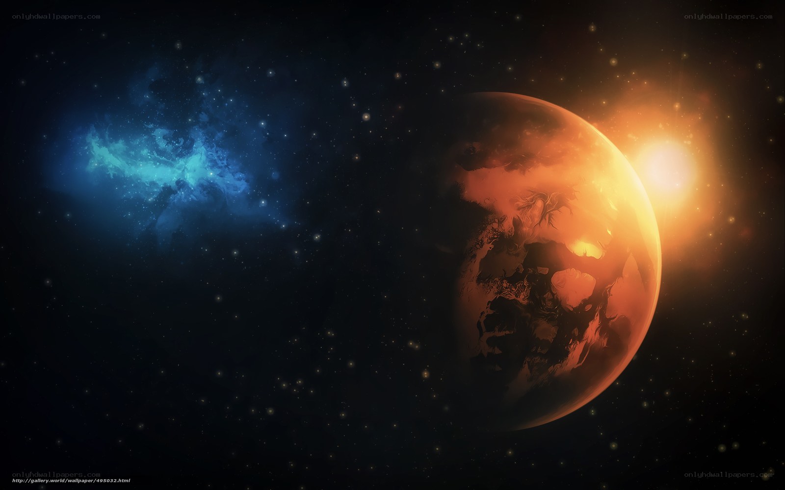 Cosmic planet with nebula