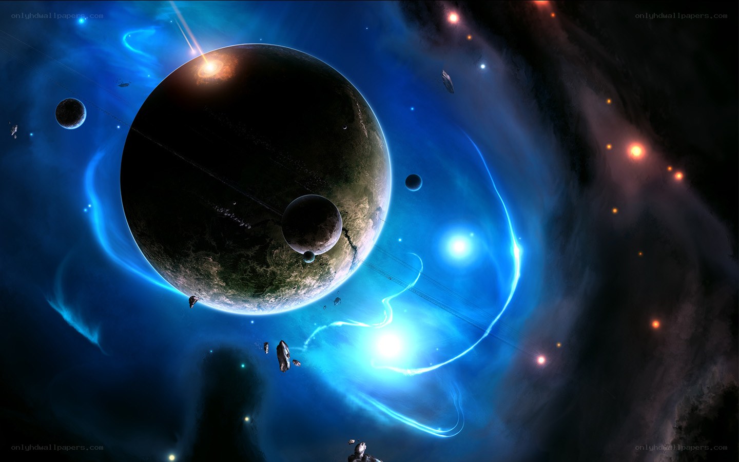 Cosmic planet with nebula