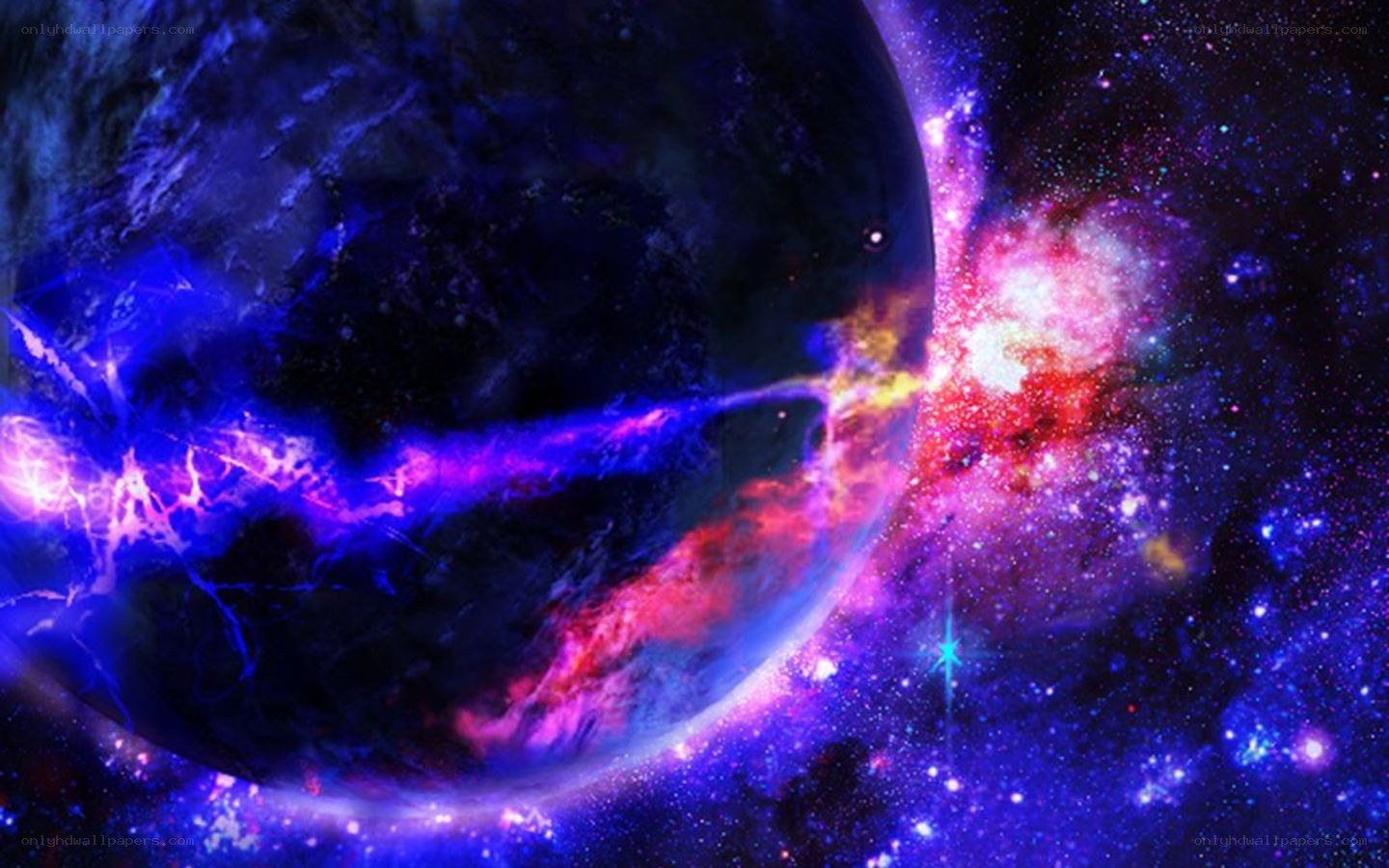 Cosmic planet with nebula