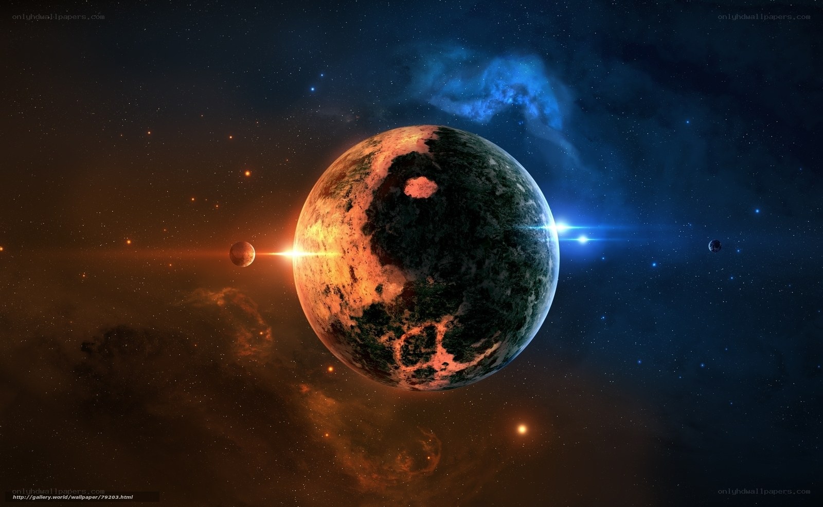 Cosmic planet with nebula