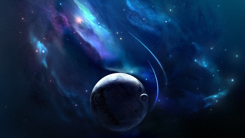 Cosmic planet with nebula