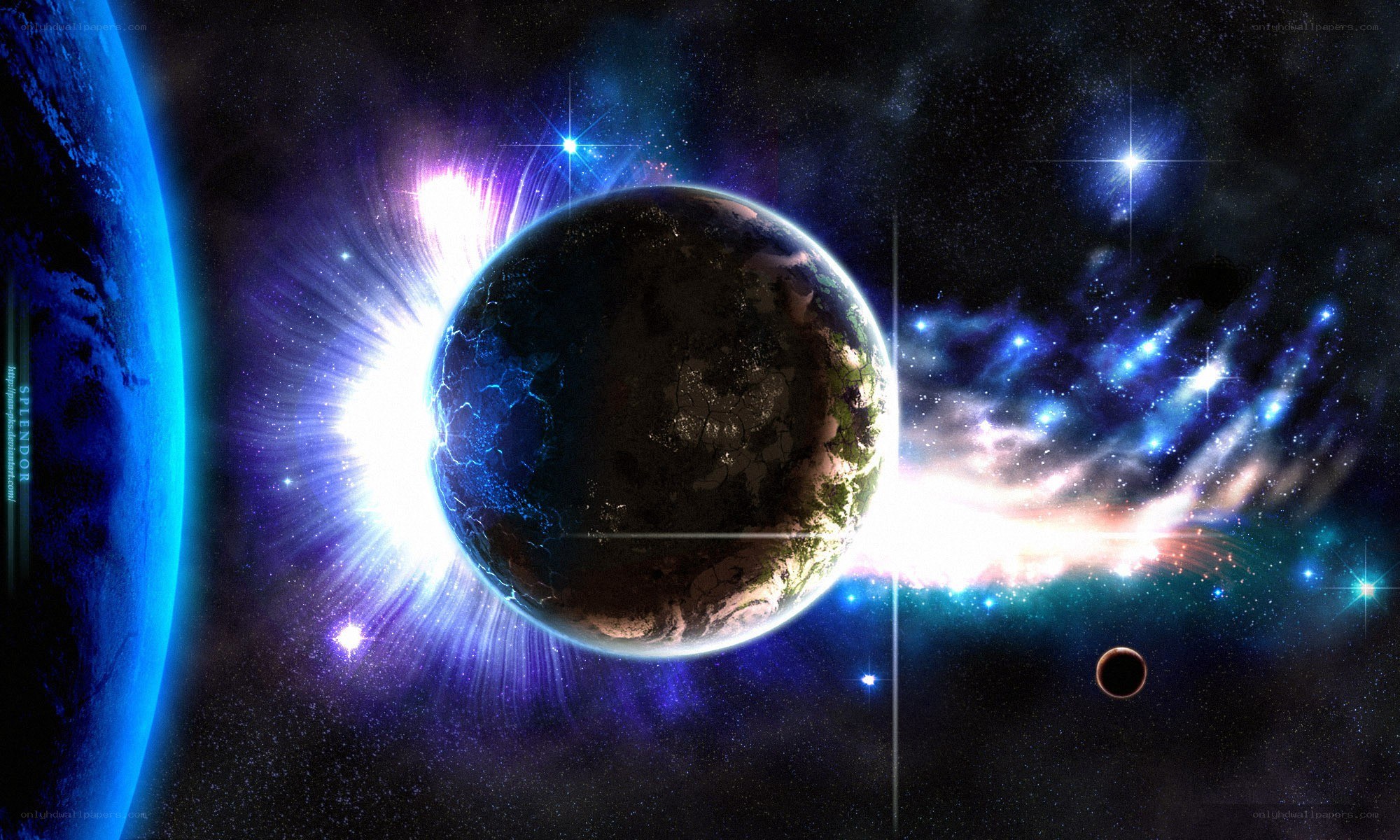 Cosmic planet with nebula