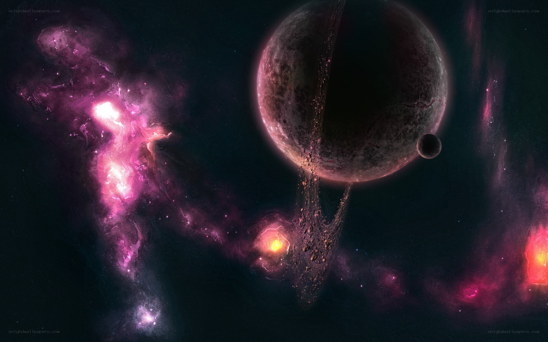 Cosmic planet with nebula