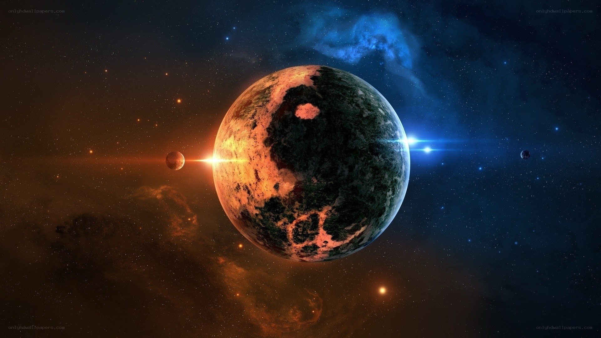Cosmic planet with nebula