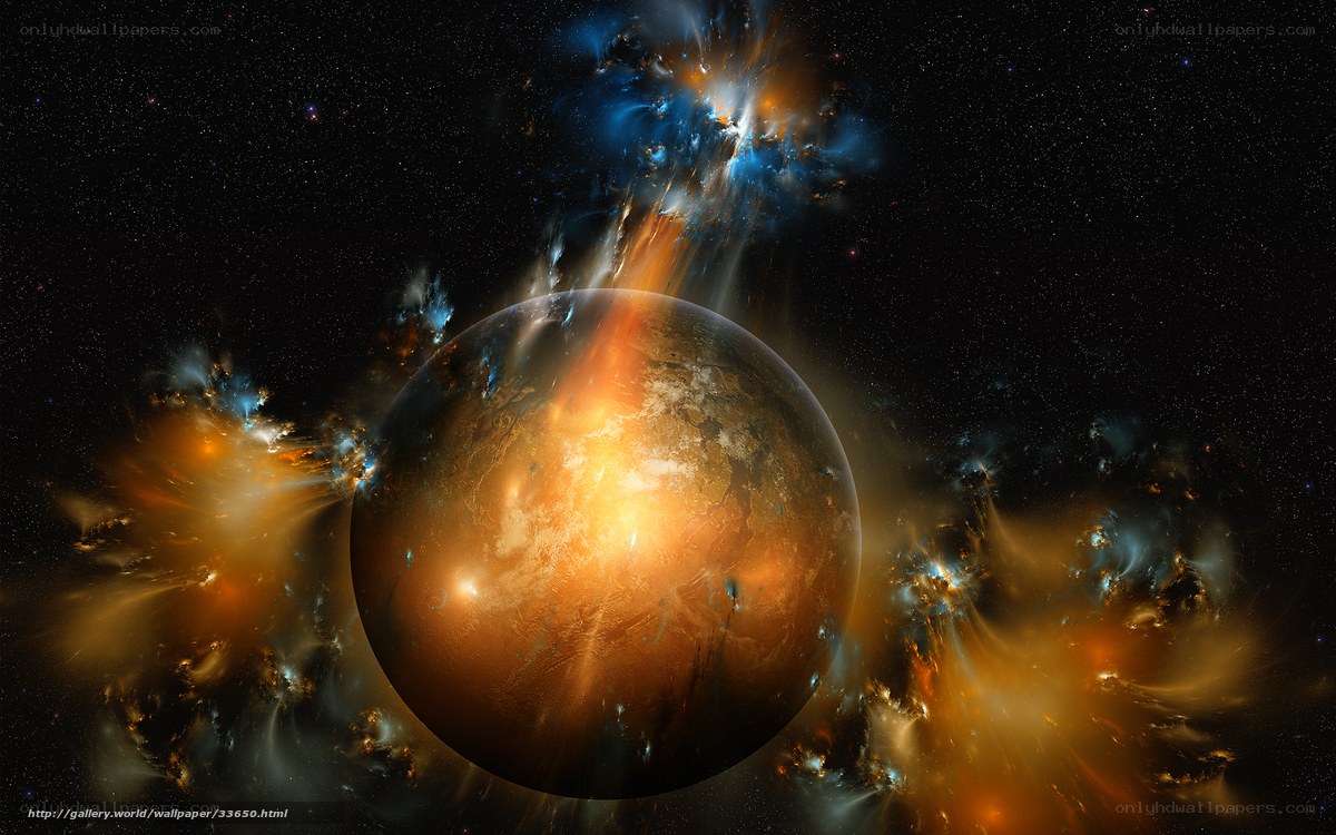 Cosmic planet with nebula