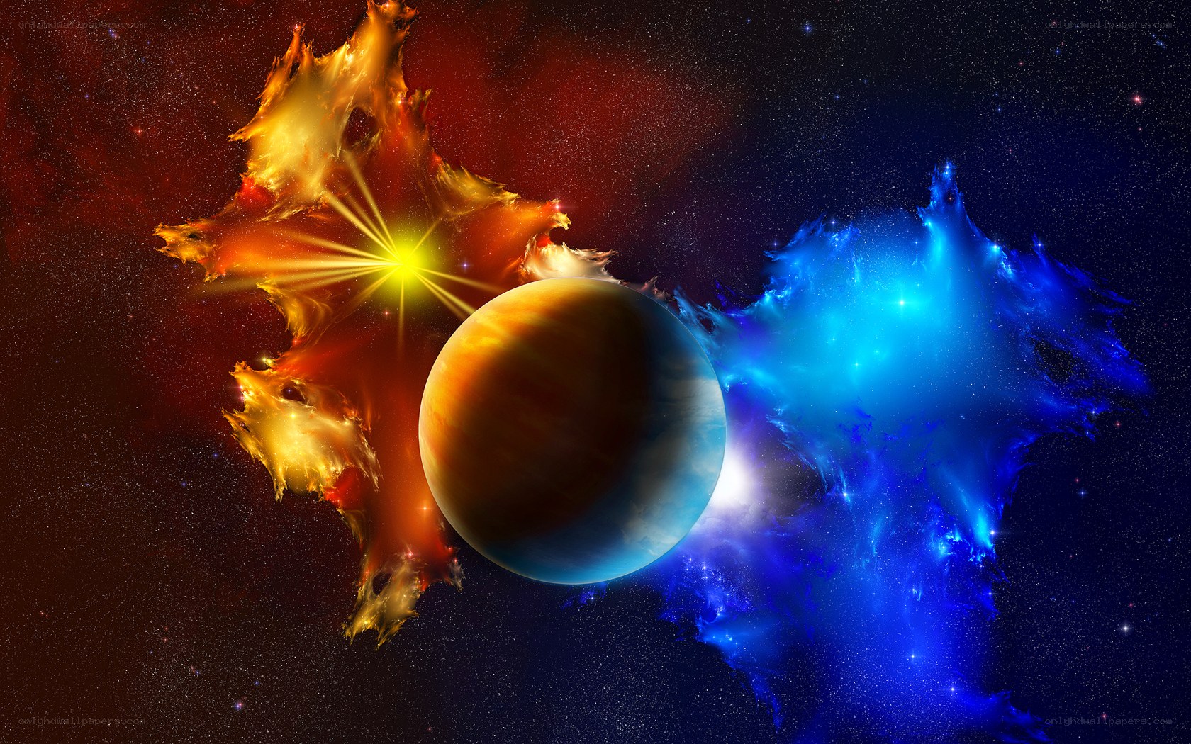 Cosmic planet with nebulae