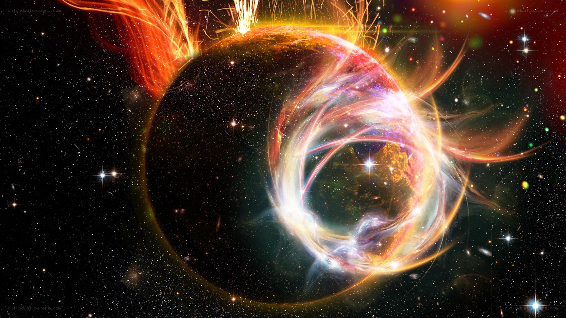 Cosmic planet with solar flares