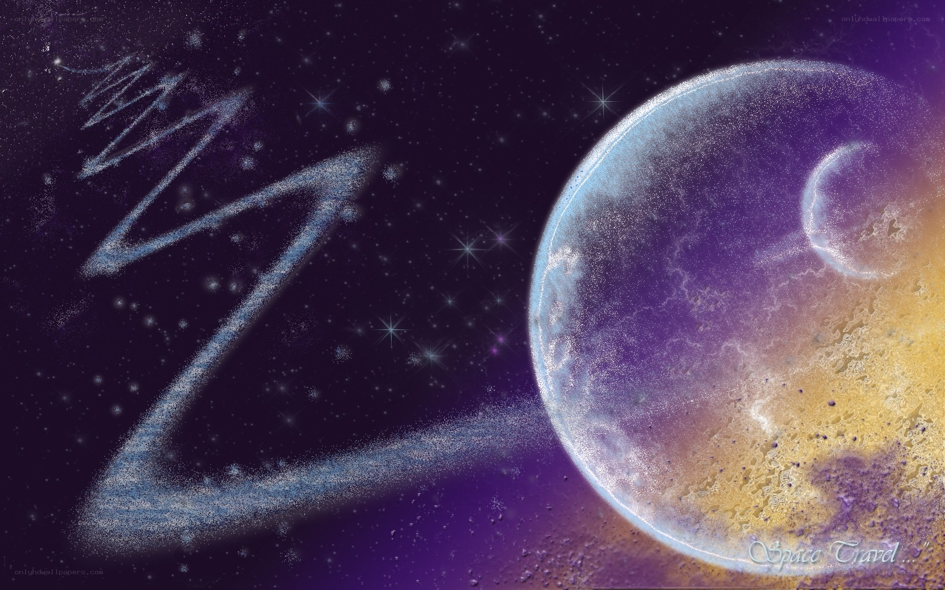 Cosmic planet with star trail