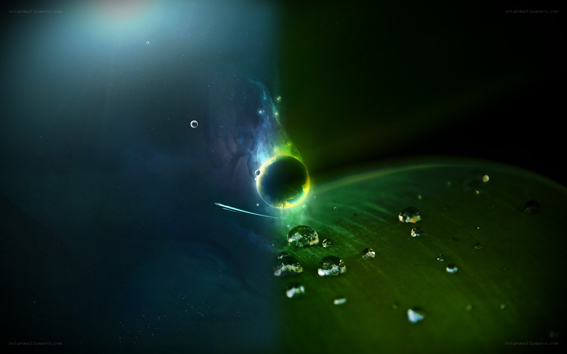 cosmic planet with water droplets